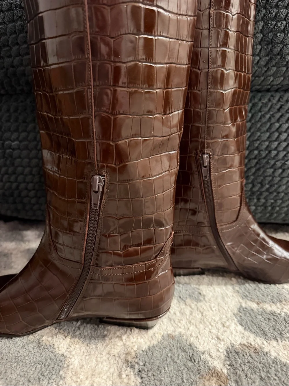 Jeffrey Campbell Passo Brown Croco Crocodile Knee High Boots Size 6